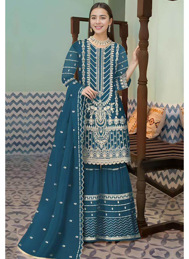 Georgette Blue Wedding Wear Embroidery Work Pakistani Suit